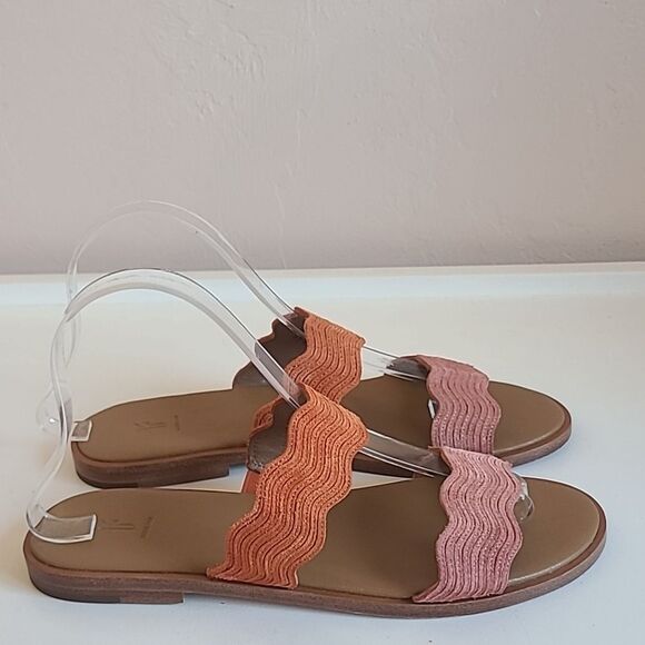Frye Mira Wave Leather Slide Slip On Two Strap Sandals Pink Orange Size 7.5 - Picture 6 of 14